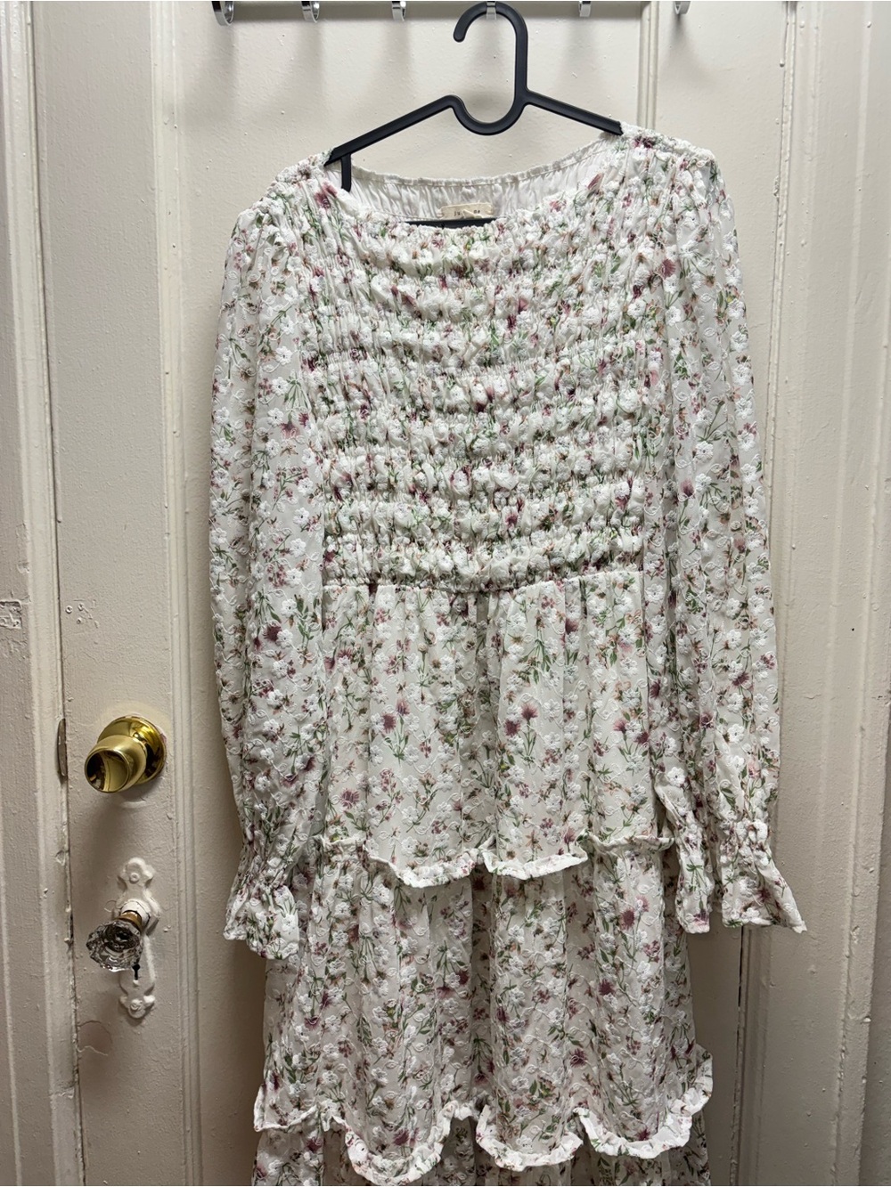 Just Me White Floral Smocked Tiered Dress